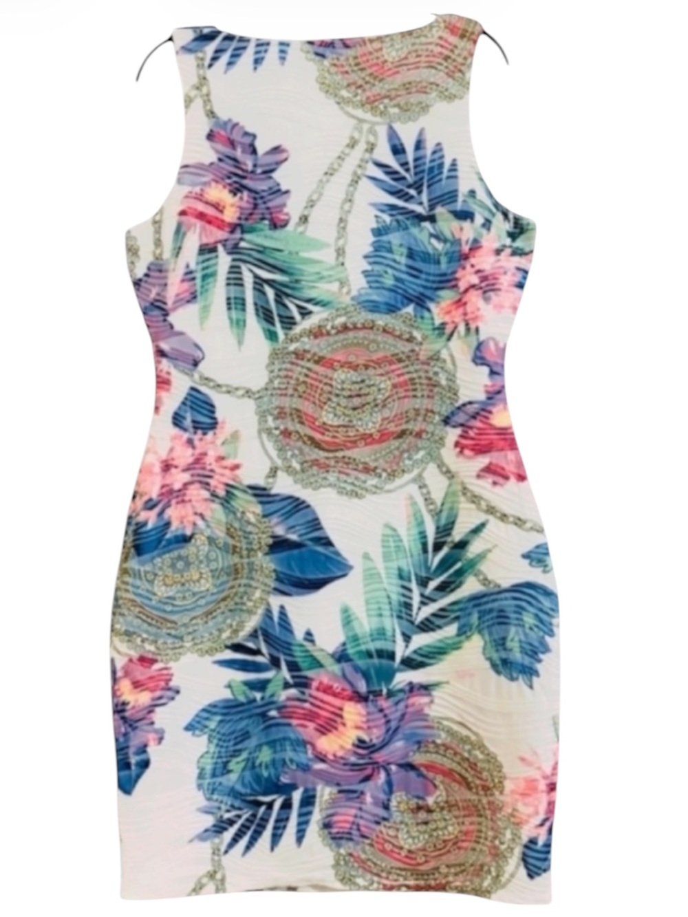 Jennifer Lopez Textured Floral Sheath Dress White Pink Blue Layering Mini Size M